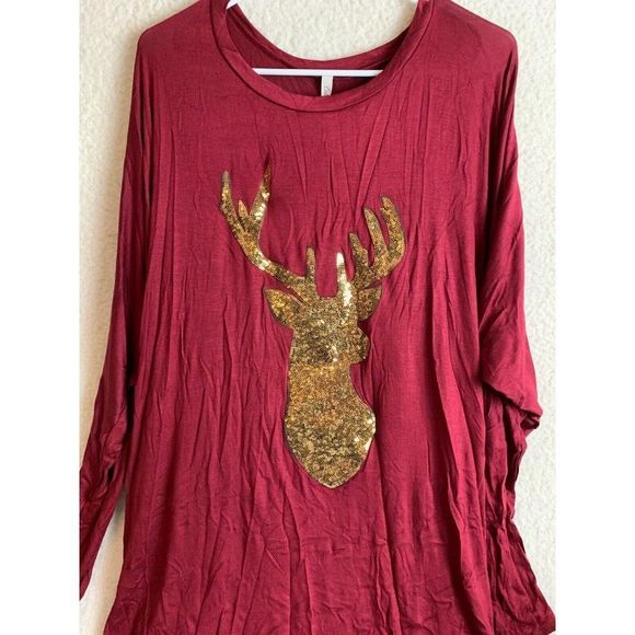 Celeste Nordstrom Size 3XL Printed sequin Deer Long Sleeve red NWOT - Picture 3 of 7